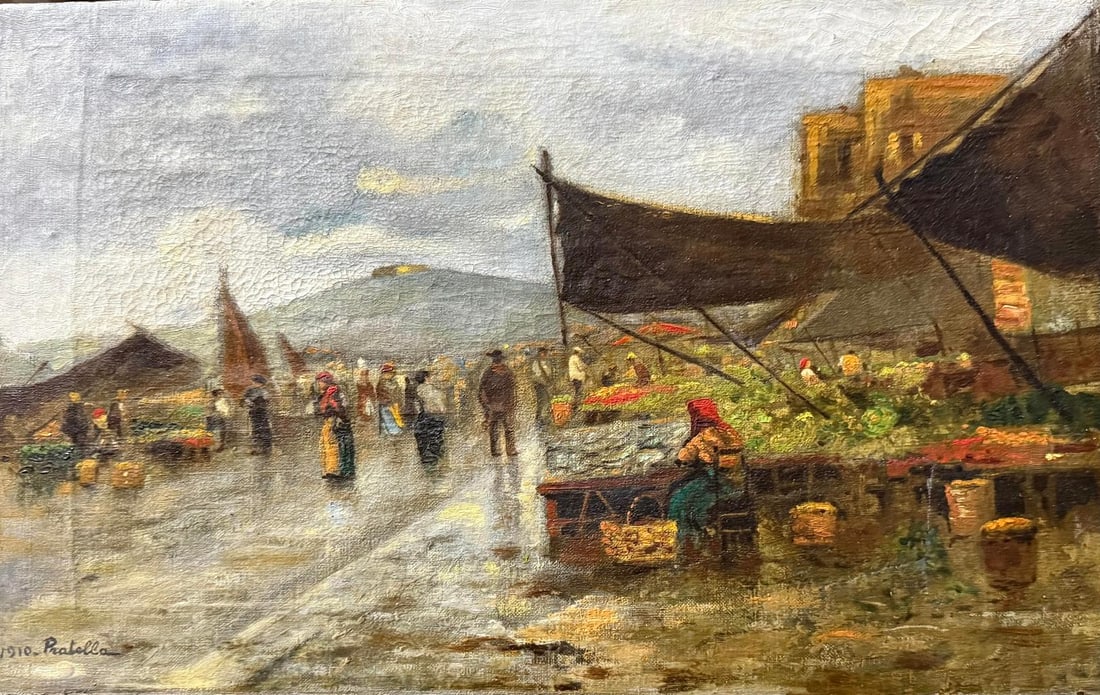 Attilio Pratella (1856-1949) oil painting on canvas Title: Fair: Attilio Pratella (1856-1949)Technique: oil painting on canvasTitle: Fair Measurements: 25 x 40 cmProvenance: Private collection Art Artwork Artist.