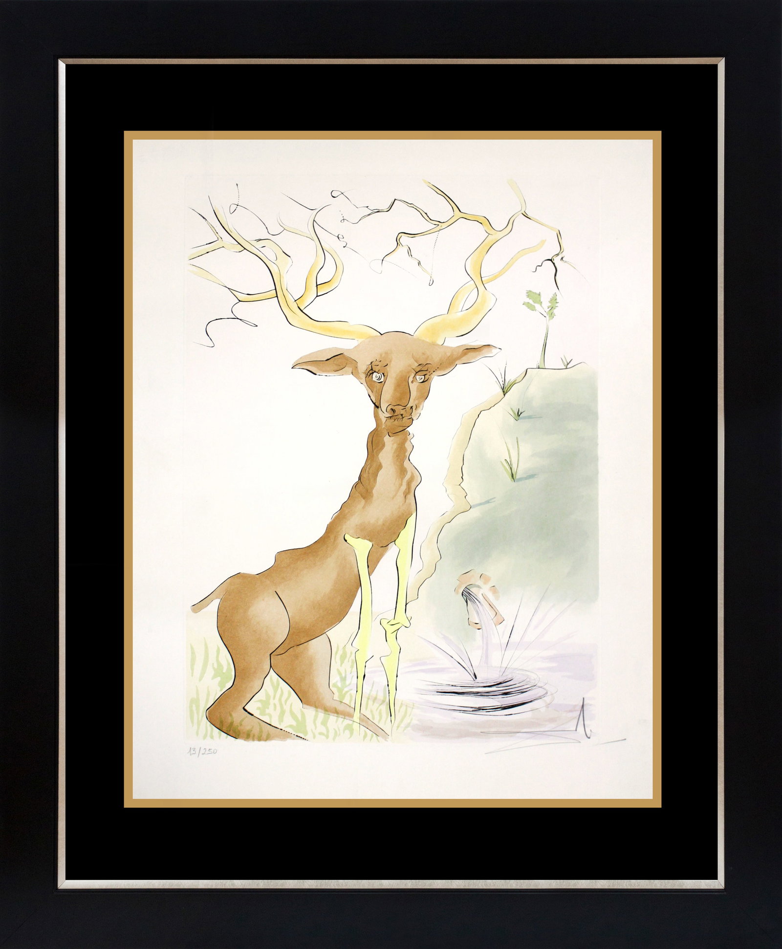 Salvador Dali (Spanish 1904-1989) The Deer Seeing Himself in the Water from Fables of Fontaine: Salvador Dali (Spanish 1904-1989) The Deer Seeing Himself in the Water from Fables of Fontaine Limited Edition Etching. Hand signed and numberedSalvador Dali The Deer Seeing Himself in the Water from 