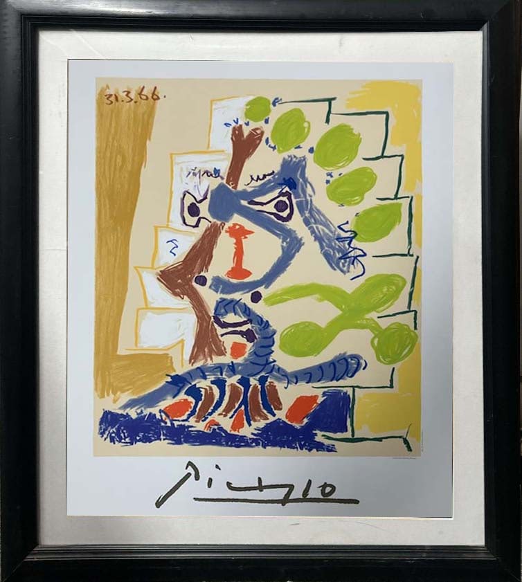 Pablo Picasso (Spanish 1881-1973) Lithograph Marina Picasso Collection from 1982.: Pablo Picasso (Spanish 1881-1973) Lithograph Marina Picasso Collection from 1982. Authorized by Picasso. Signed in the plate Approx 24x19 inches image size Custom framed and includes certificate Art A