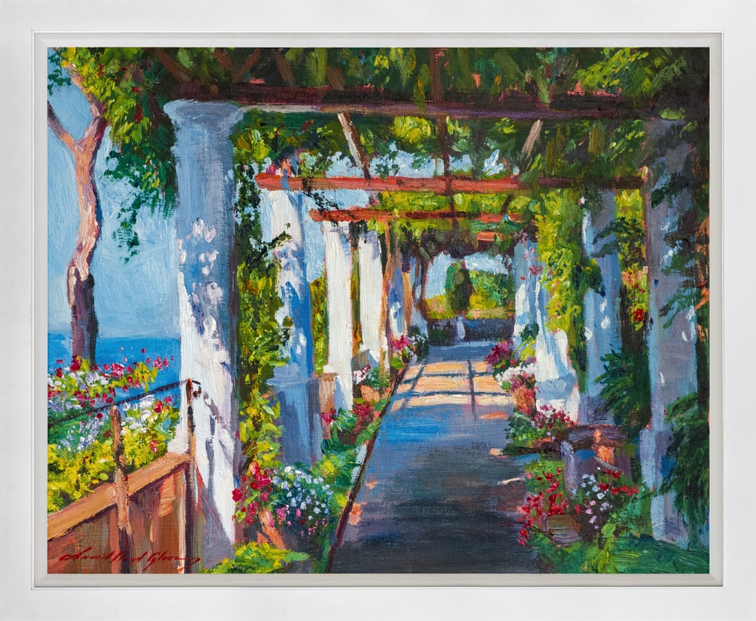 David Lloyd Glover (American 1949) Riviera Arbor Garden Romance Original Mixed Media Painting on (1 of 1)