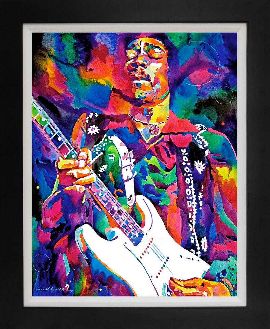 David Lloyd Glover (American 1949) Jimi Hendrix Purple Hand Embellished Painting on canvas by David: Jimi Hendrix Purple Hand Embellished Painting on canvas by David Lloyd Glover Limited Edition. Hand signed by the artist. oil painting on canvas. Approx 20 x 26 image size inches. Custom framed and in
