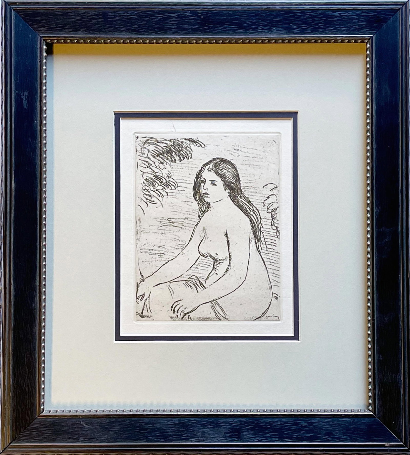 Pierre Renoir (French, 1841-1919) Etching Custom framed: Pierre Renoir (French, 1841-1919) Etching Custom framed Pierre Renoir Etching This etching was produced from the original copper plates from 1919 before Renoir's death. This was printed by hand in