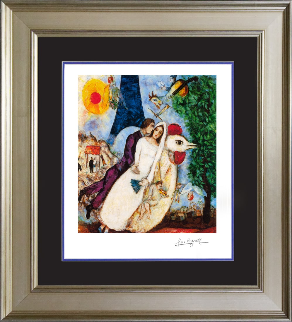 Marc Chagall (Russian-French 1887-1985) Marc Chagall Bride and Groom of the Eiffel Tower Marc: Marc Chagall (Russian-French 1887-1985 Marc Chagall. Limited edition lithograph on archival watercolor paper. The signature is in the plate. Certificate of Authenticity is included. Approx. 25x30". Cu