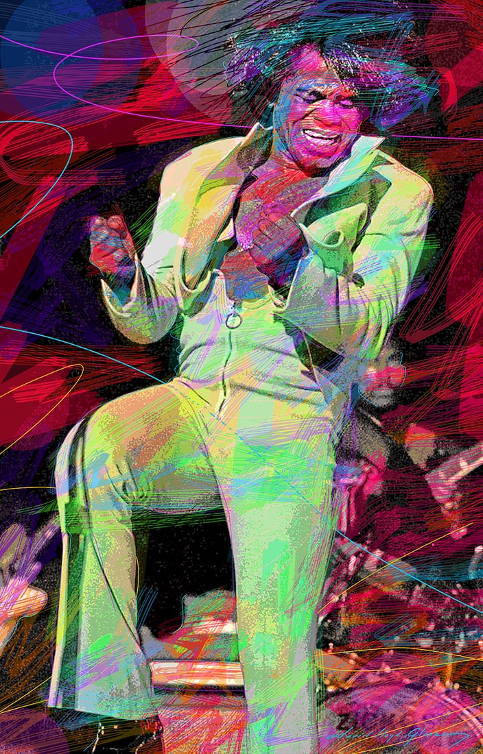 David Lloyd Glover (American 1949) James Brown Soul Original Mixed Media Painting on canvas by David: Mixed media on canvas by David Lloyd Glover Hand signed by the artist. On canvas image size. Approx image size 18x24 inches Custom framed and includes certificate. This work was purchased directly fro