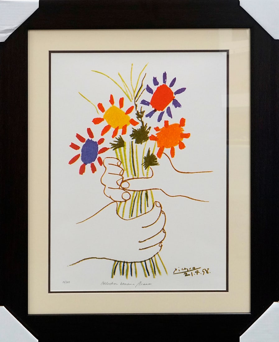 Pablo Picasso (Spanish 1881-1973) Bouquet of Peace Collection Domaine Picasso Limited Edition: Pablo Picasso (Spanish 1881-1973) Bouquet of Peace Collection Domaine Picasso Limited Edition on paper.Pablo Picasso Limited edition Lithograph Custom framed. Estate signed. From the Collection Domain