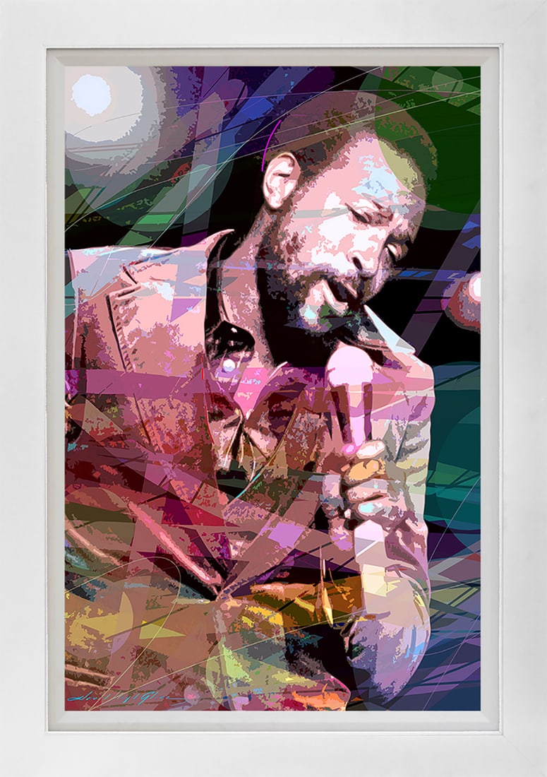 David Lloyd Glover (American 1949) Mixed Media Original Painting on canvas by David Lloyd Glover: Marvin Gaye Sexual Healing Mixed media on canvas by David Lloyd Glover Hand signed by the artist. On canvas image size. Approx image size 18x24 inches. Custom framed and includes certificate. This wor
