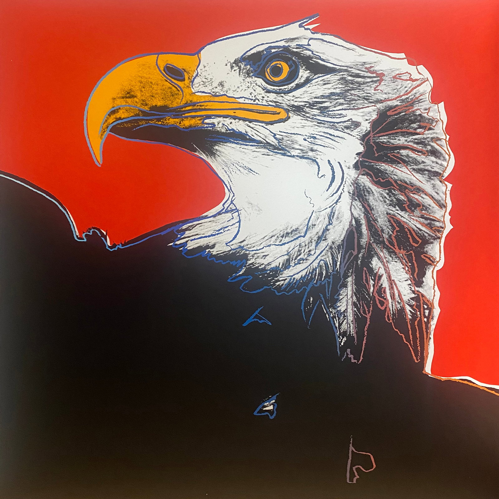 Andy Warhol (American 1928-1987) Serigraph Screenprint Bald Eagle 1983: Andy Warhol (American 1928-1987) Andy Warhol Bald Eagle. Serigraph Screenprint and Colophon. 1983. 38x38 inches approx. Includes Certificate of Authenticity. This working trial proof was made outside 