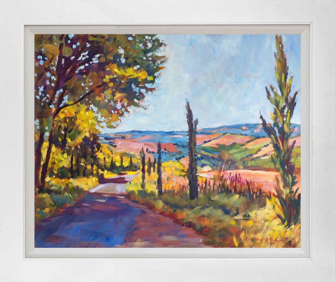 David Lloyd Glover (American 1949) Tuscan Road Hand Embellished Painting Limited Edition on canvas: Tuscan Road Limited Edition on canvas David Lloyd Glover Hand signed by the artist. On canvas image size. Approx image size 18x24 inches. Custom framed and includes certificate. This work was purchase