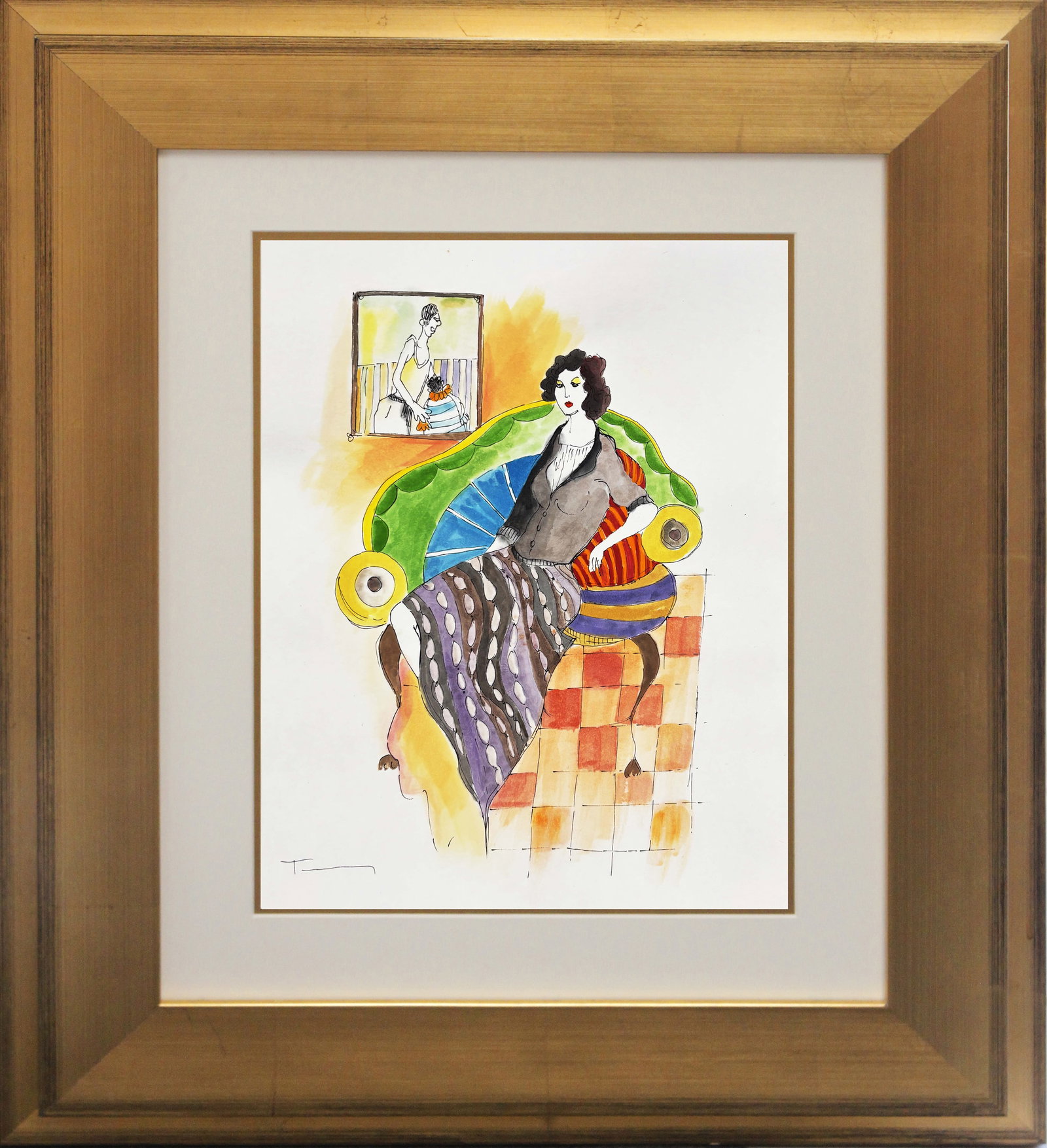 Tarkay (Israeli, 1935-2012) Original Watercolor Painting by Tarkay: Tarkay (Israeli, 1935-2012) Original Watercolor Painting by Tarkay Original Watercolor Painting One of a kind original Hand signed by the artist. Custom framed. Includes Certificate. Approx 22 x20 inc
