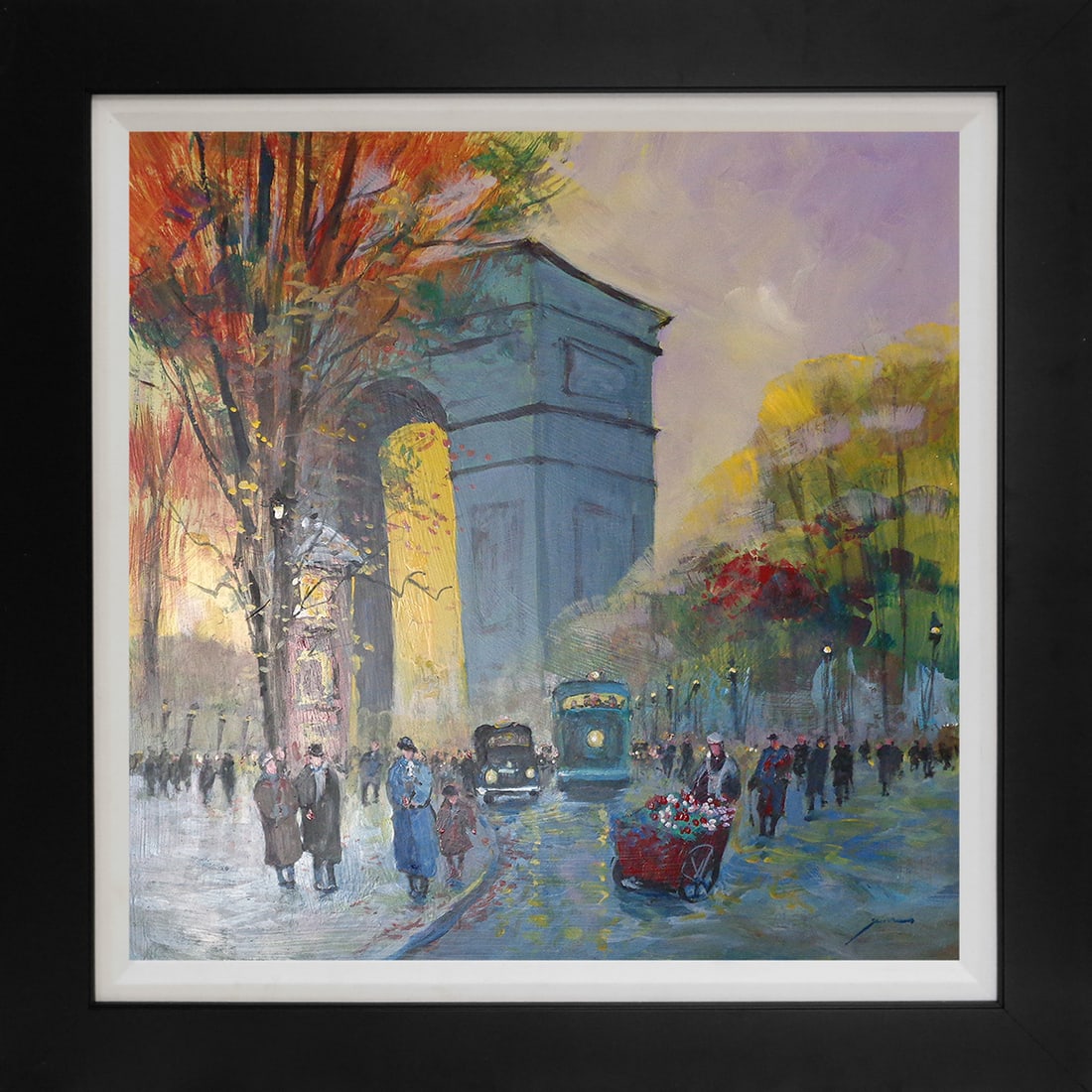 Michael Schofield (American 1947) Michael Schofield Hand Embellished Painting on canvas Paris: Michael Schoefield (American 1947) Hand Embellished Painting on Canvas. Approx 20 x 20 image inches. Custom framed. Includes certificate of authenticity. Hand signed by the artist. Landscape. This