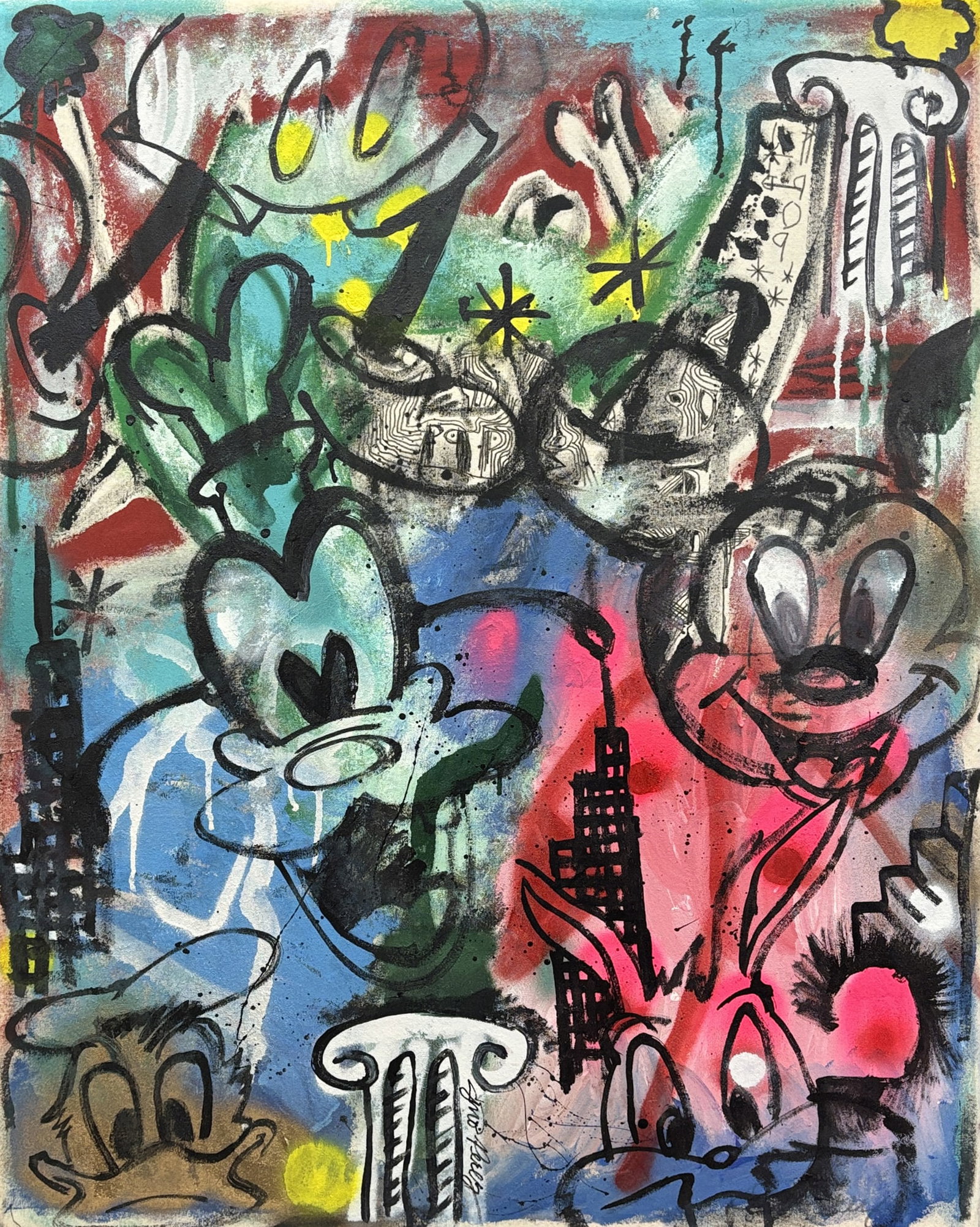 Gino Perez (Mexican-American 1977) Mickey's World. Original Painting.on canvas 37 x 29 inches.: Gino Perez (Mexican-American 1977) Mickey's World. Original Painting on canvas 37 x 29 inches. Original one of a kind original. Hand signed by the artist. Custom framed and includes certificate of aut
