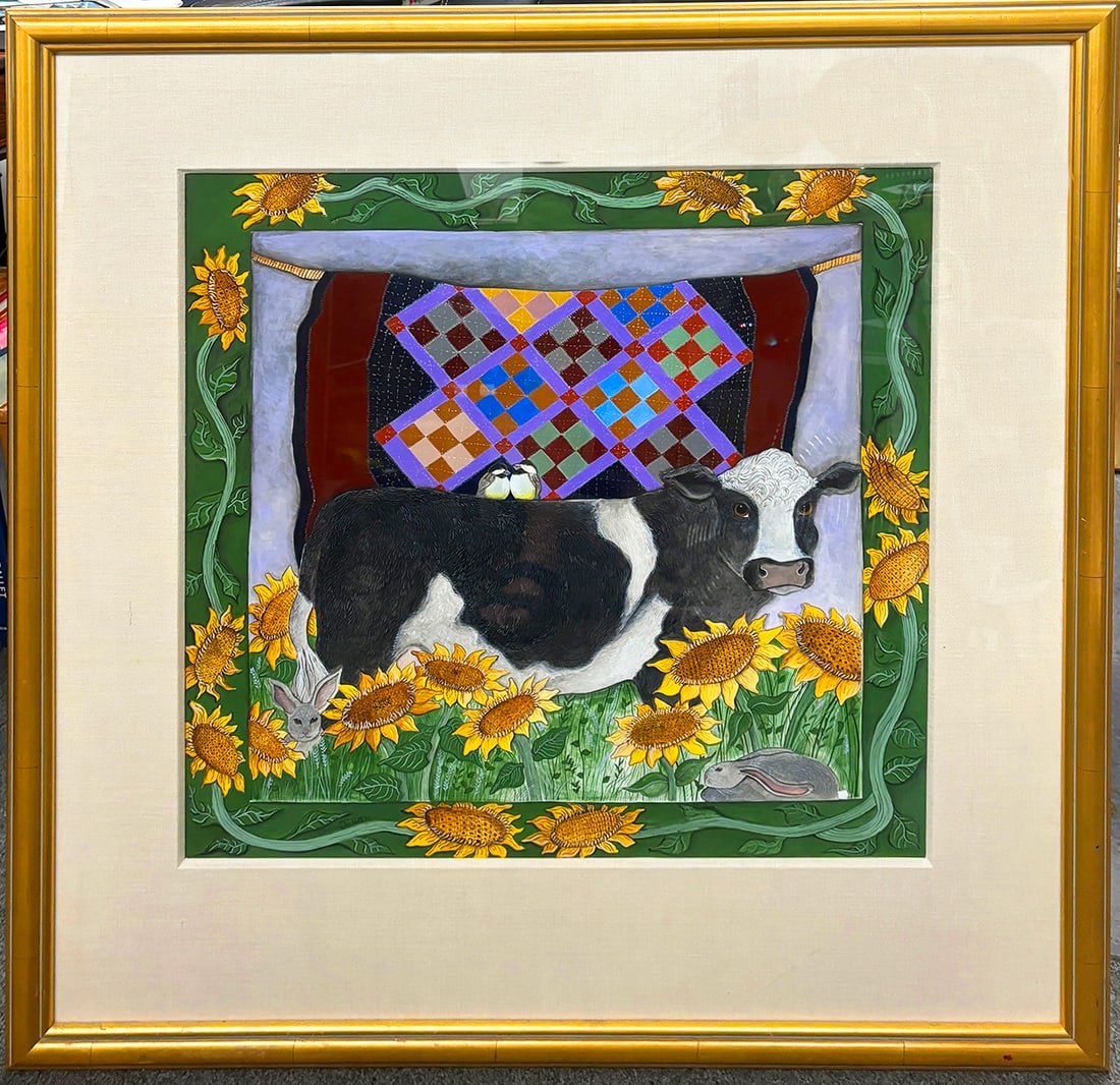Original Vintage Watercolor & Painting Signed "Julian" with Original Frame Fabulous Vibrant Colors: Original Vintage Watercolor & Painting Signed "Julian" with Original Frame Fabulous Vibrant Colors
