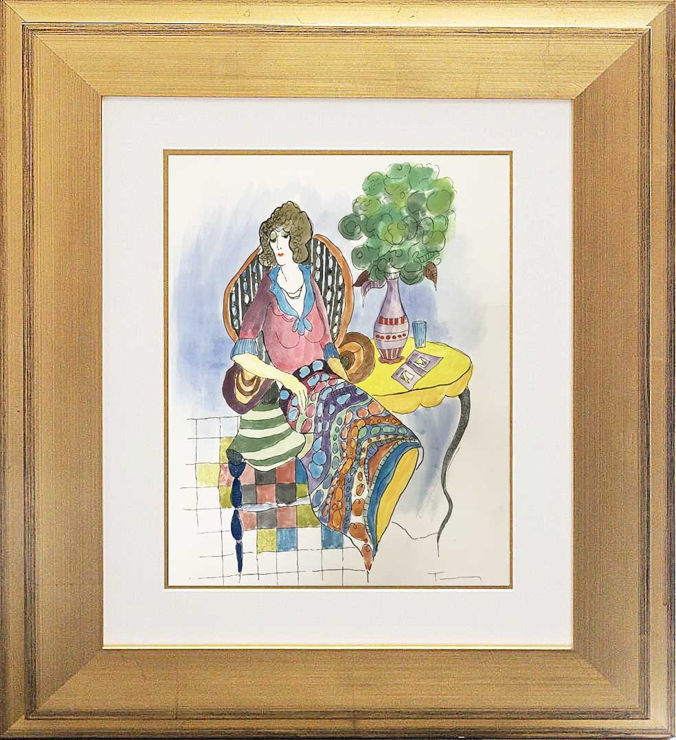 Tarkay (Israeli, 1935-2012) Original Watercolor Painting by Tarkay (1 of 1)