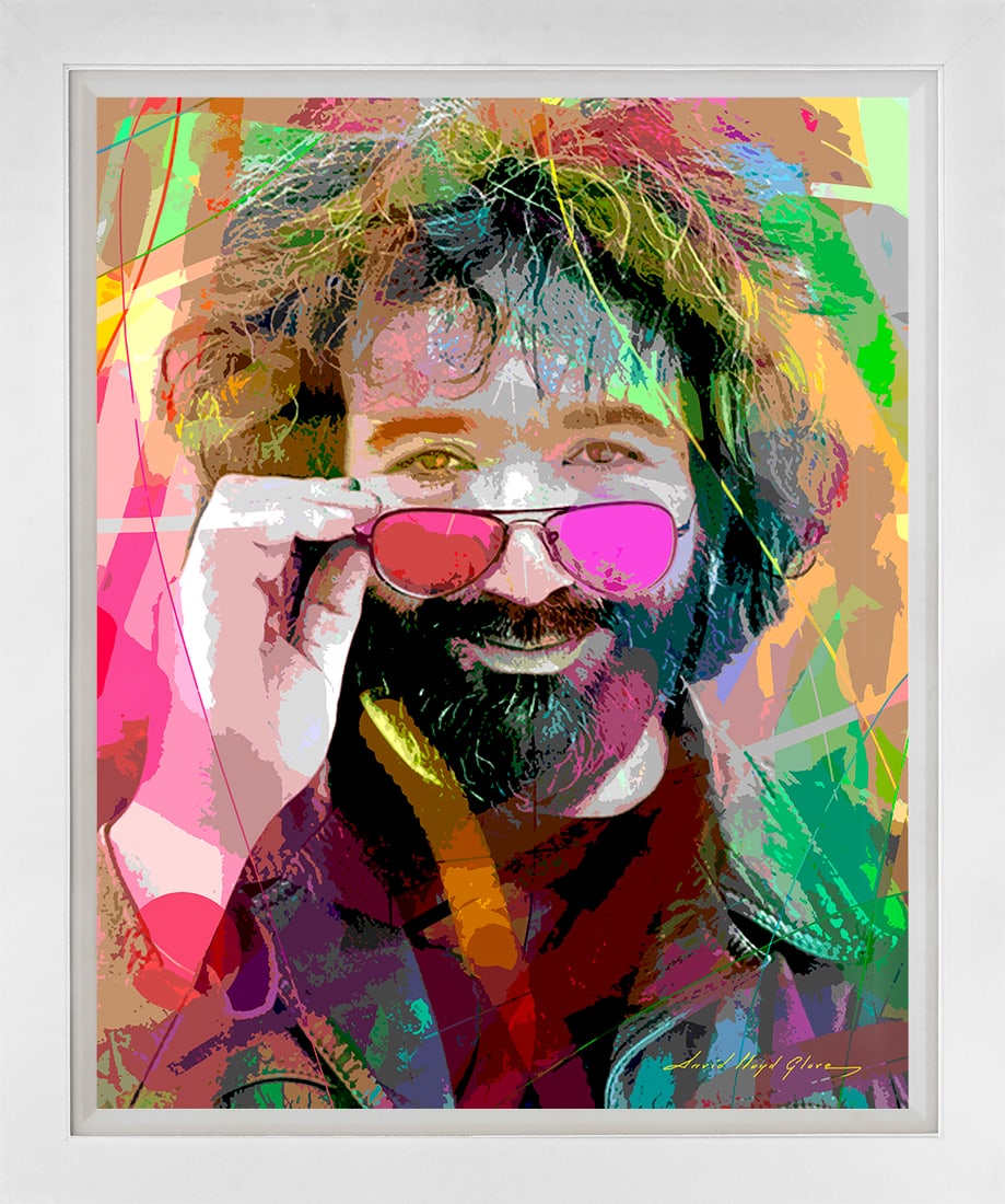 David Lloyd Glover (American 1949) Jerry Garcia Hand Embellished Painting oil and ink on canvas: Hand Embellished Painting oil and ink on canvas David Lloyd Glover. Hand signed by the artist on canvas. Approx 30x24 inches. Custom framed and includes certificate. This work was purchased directly f
