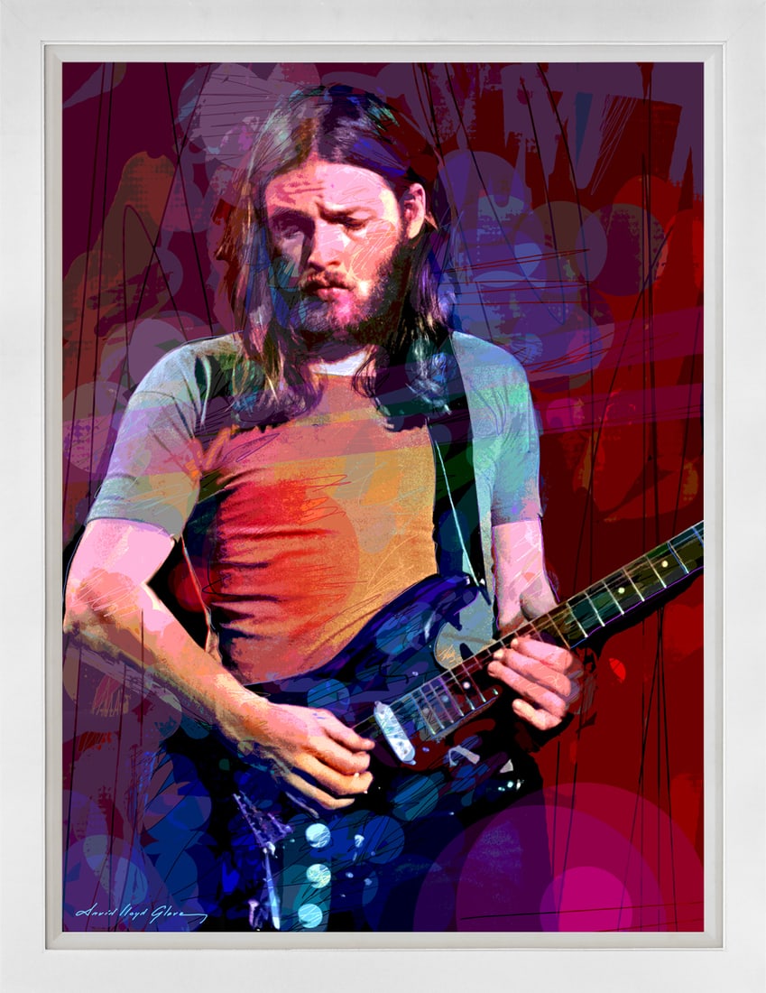 David Lloyd Glover (American 1949) David Gilmour Icon Original Mixed Media Painting on canvas by: David Gilmour Icon Original Mixed Media Painting on canvas by David Lloyd Glover Hand signed by the artist. Custom framed and includes certificate from the artist. Approx 24x18 image size and 30x24 in