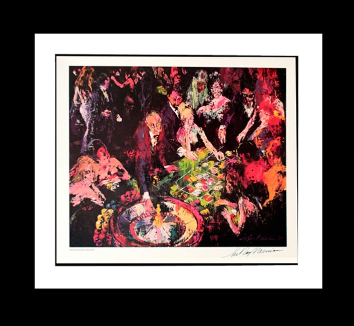 Leroy Neiman (American 1921-2012) Roulette Lithograph Hand Signed: Leroy Neiman (American 1921- 2012) Roulette Lithograph Hand Signed Leroy Neiman Roulette Hand signed by the artist. Limited Edition Custom Framed. Includes documentation. Approx 24 x 18 inches image s