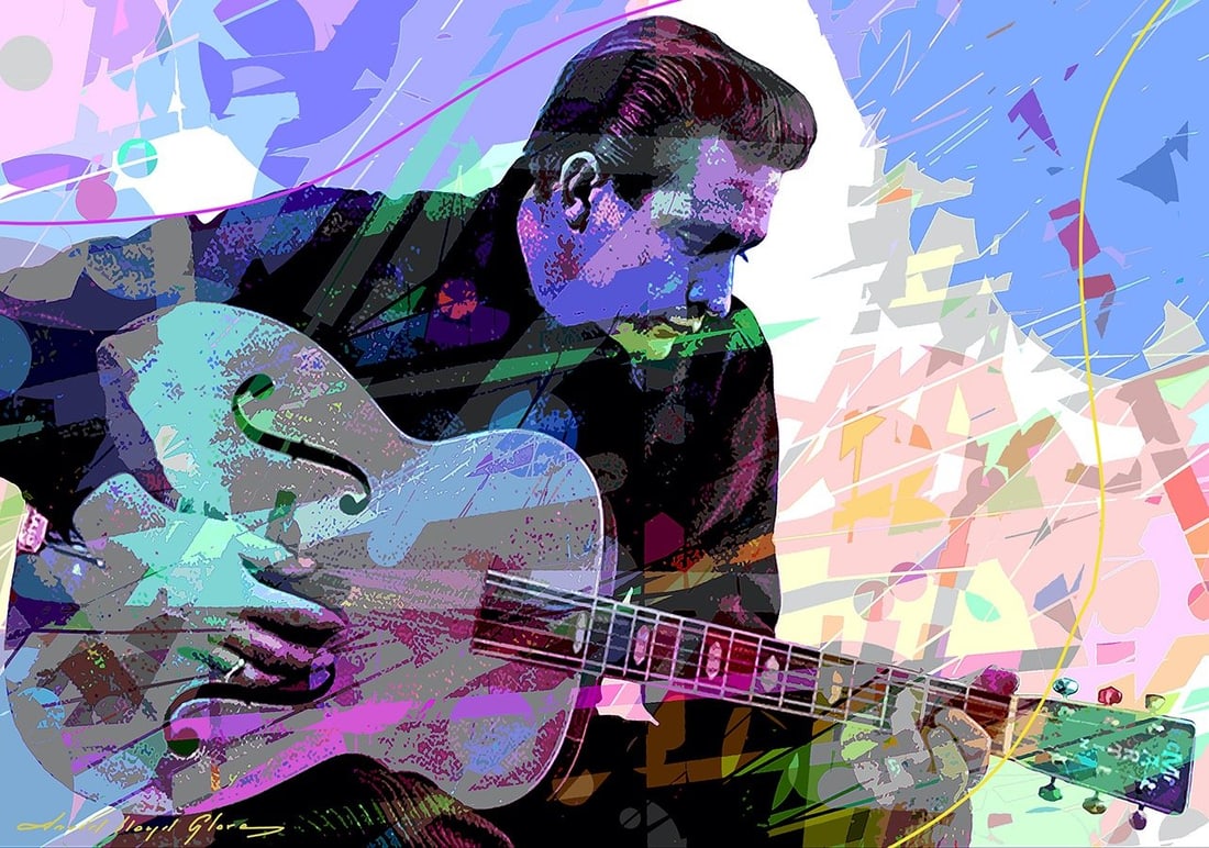 David Lloyd Glover (American 1949) Johnny Cash The Man in Black Original Mixed Media Painting on (1 of 1)