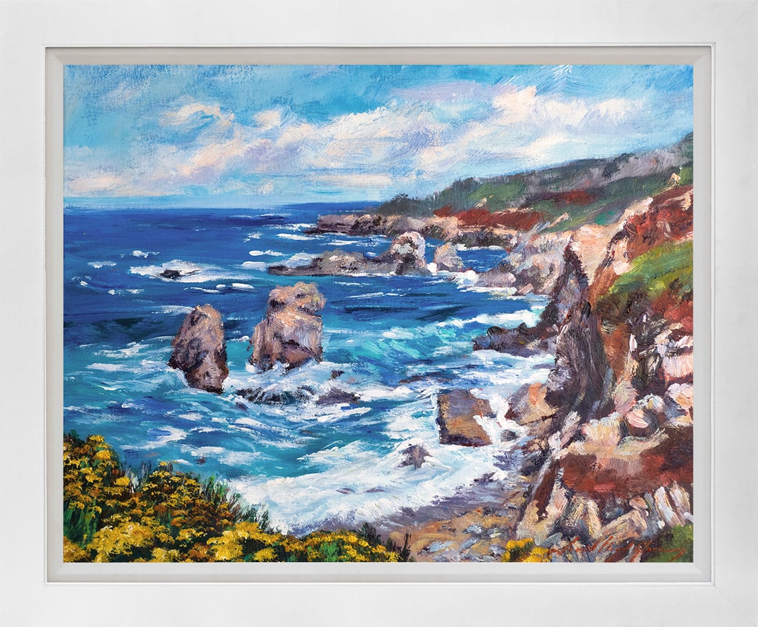 David Lloyd Glover (American 1949) Dramatic Big Sur Hand Embellished Painting on canvas by David: Hand Embellished Painting on canvas by David Lloyd Glover Hand signed by the artist. On canvas image size. Approx image size 18x24 inches Custom framed and includes certificate This work was purchased
