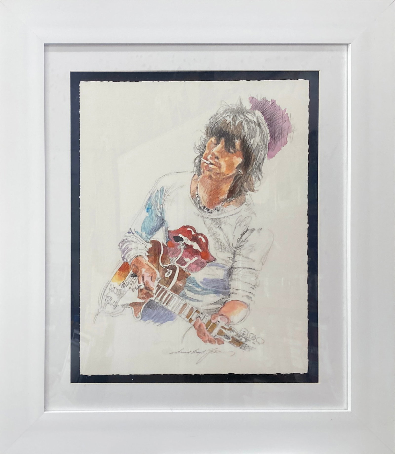 David Lloyd Glover (American 1949) Keith Richards Mixed media Original painting on paper by David: Mixed Media Original painting on paper David Lloyd Glover - One of a kind. Hand signed by the artist. Approx 18x24 inches. Custom framed and includes certificate. This work was purchased directly from