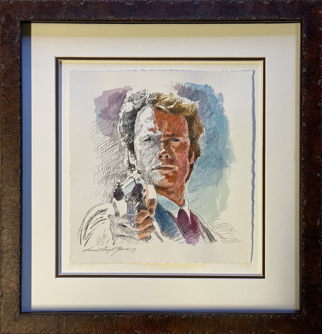 David Lloyd Glover (American 1949) Original mixed media on paper by David Lloyd Glover Clint: Original painting on paper by David Lloyd Glover Clint Eastwood. Hand signed by the artist. Custom framed and includes certificate. This work was purchased directly from the artist. Art Artwork Artist