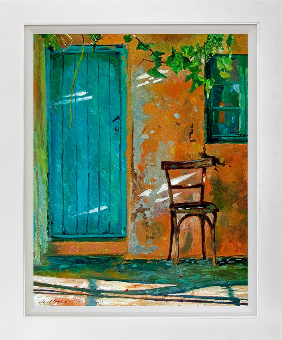 David Lloyd Glover (American 1949) Old Wood Chair Mixed media Original Painting on canvas by David: Mixed media on canvas by David Lloyd Glover Hand signed by the artist. On canvas image size. Approx image size 18x24 inches. Custom framed and includes certificate. Art Artwork Artist.