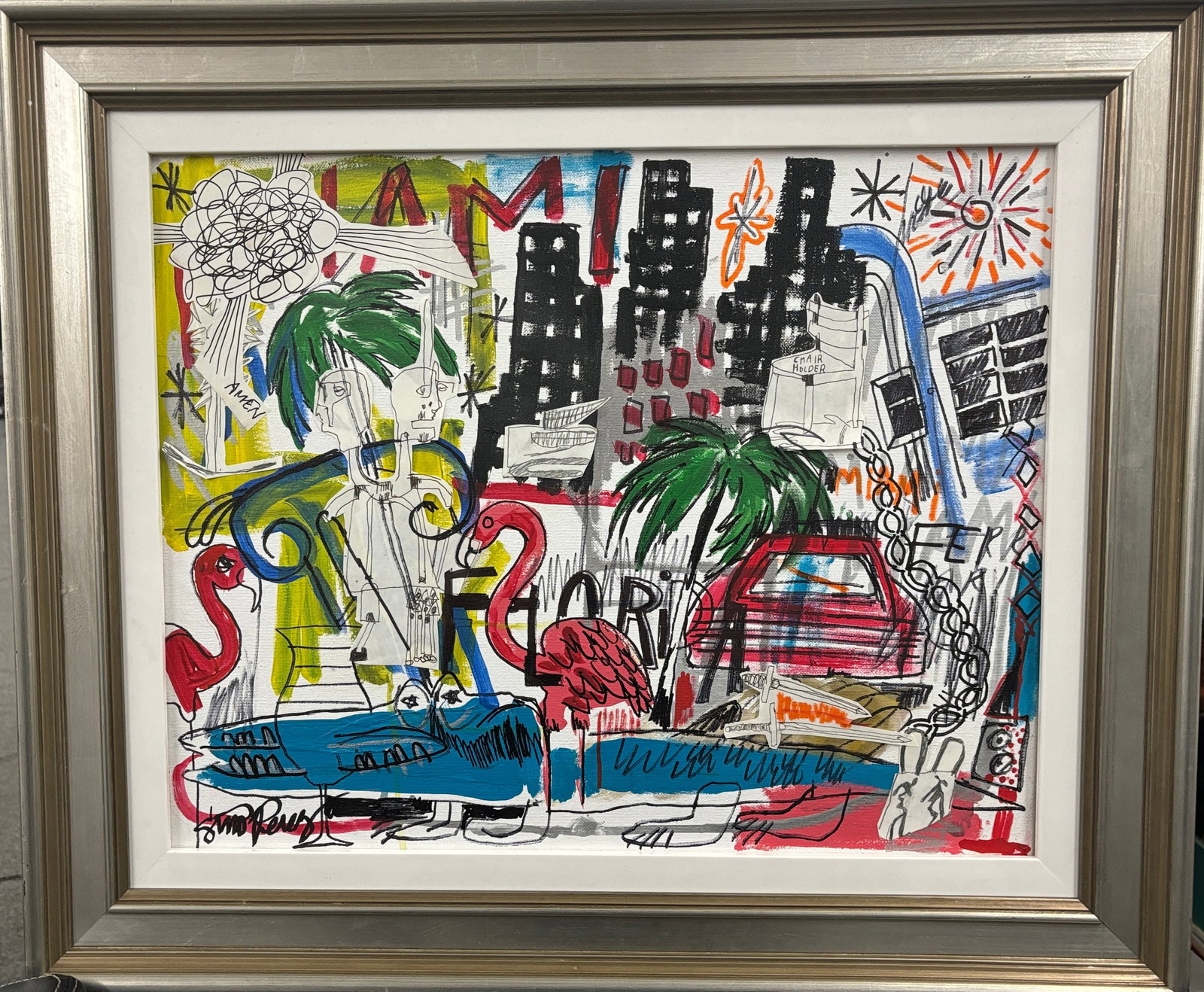 Gino Perez (Mexican-American 1977) Original Painting with Collage (1 of 1)