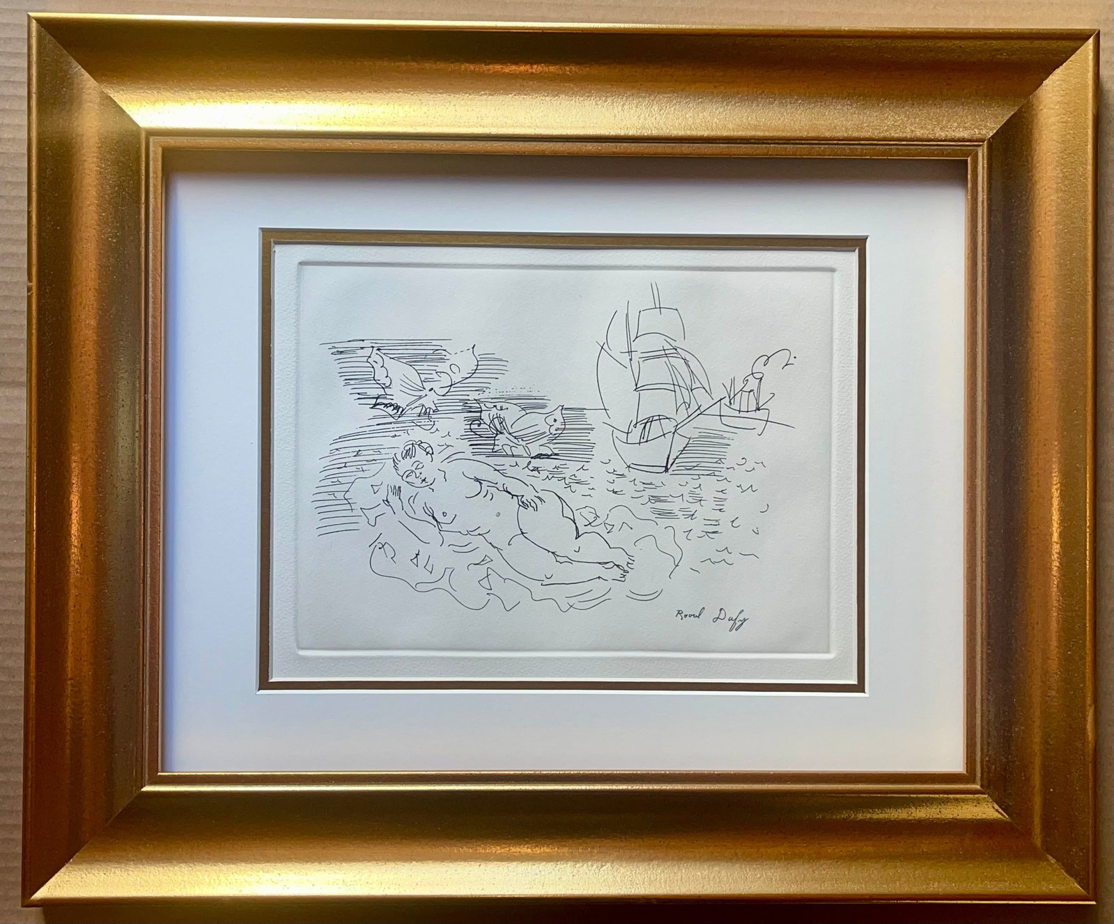 Raoul Dufy On the Beach post humous etching: Raoul Dufy On the Beach post humous etchingRaoul Dufy On the Beach post humous etching Approx 26x20 inches Custom framed and includes certificate of authenticity circa 1930 Art Artwork Artist.