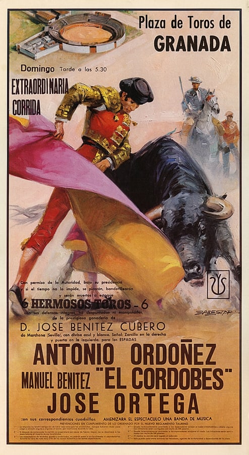 Bullfight ink on Canvas: Bullfight Poster 20 x 36 approx. inches on stretched canvas Art Artwork Artist.