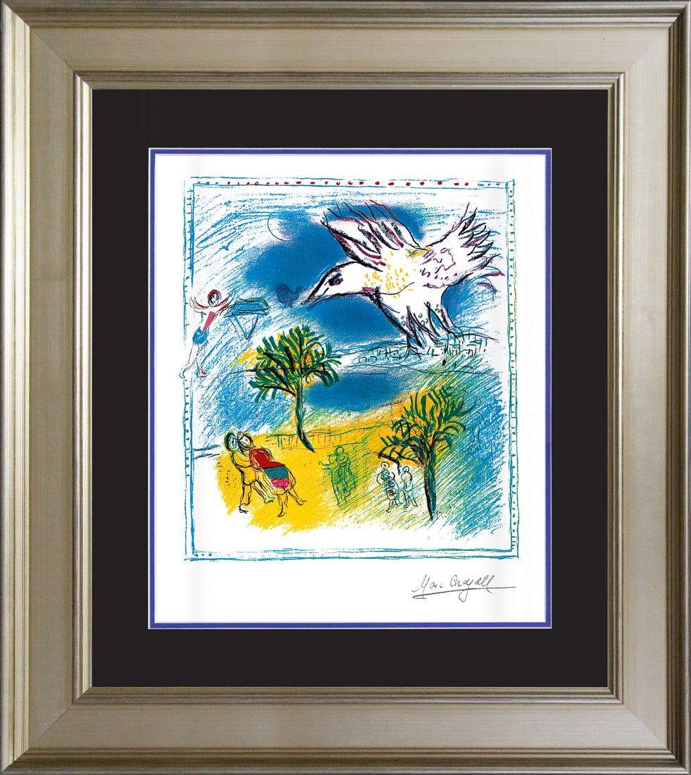 Marc Chagall (Russian-French 1887-1985) Marc Chagall Yellow Dove Bouquet Limited Edition Lithograph: Marc Chagall (Russian-French 1887-1985) Marc Chagall. Limited edition lithograph on archival watercolor paper. The signature is in the plate. Certificate of Authenticity is included. Approx. 25x30 in.