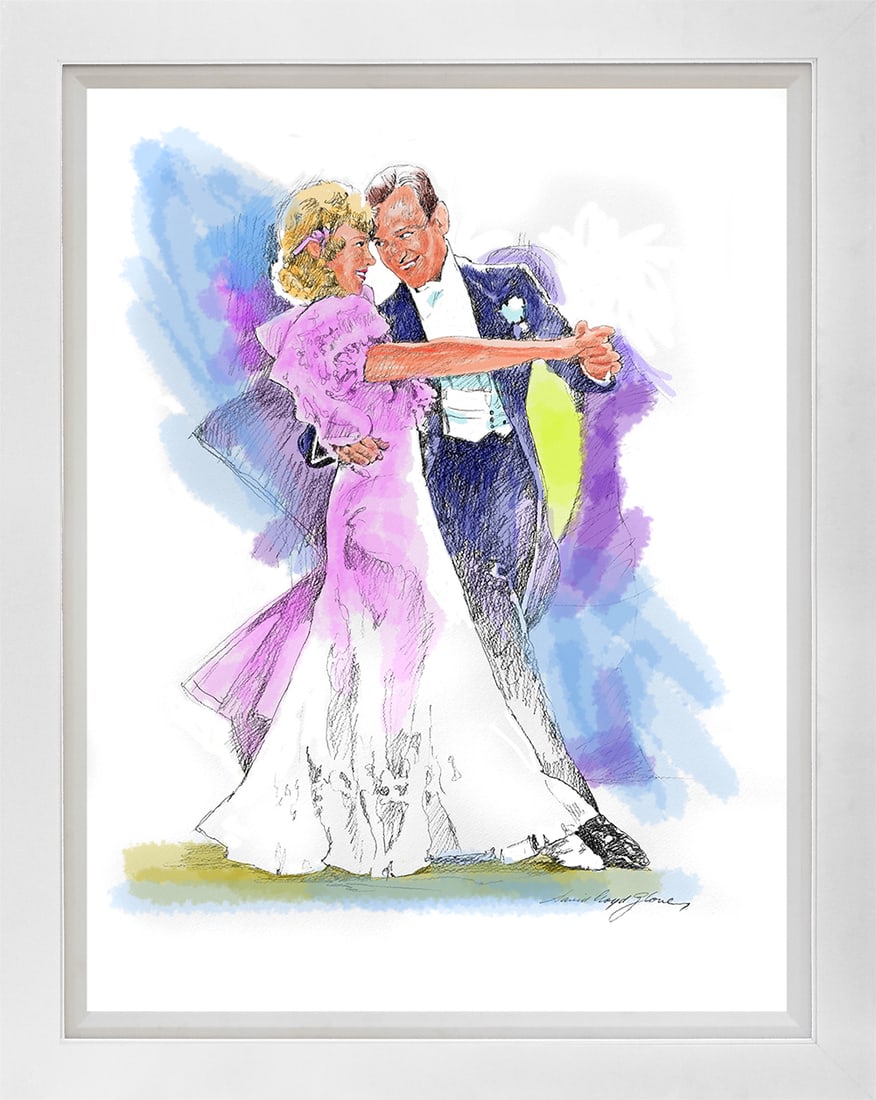 David Lloyd Glover (American 1949) Fred Astaire and Ginger Rogers Dancing Mixed Media original: Fred Astaire and Ginger Rogers Dancing Mixed media on paper by David Lloyd Glover Hand signed by the artist. Approx image size 18x24 inches. Custom framed and includes certificate. This work was purch