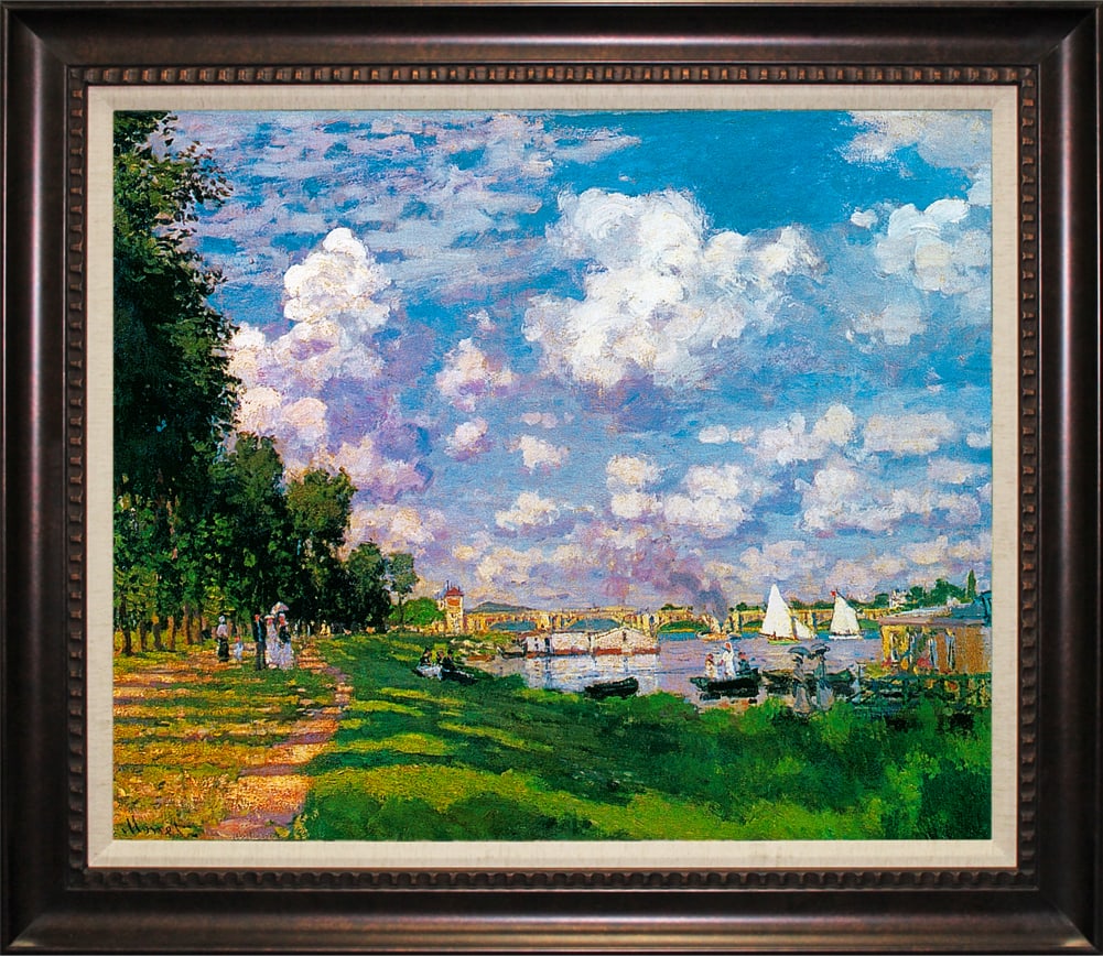 Claude Monet (French 1840-1926) The Marina at Argenteuil on canvas landscape Limited Edition Hand: Claude Monet Hand Embellished Painting Limited Edition on canvas after Monet The Marina at Argenteuil. 24x 30 inches approx. The signature is in the plate. Includes documentation Custom framed. Art Ar