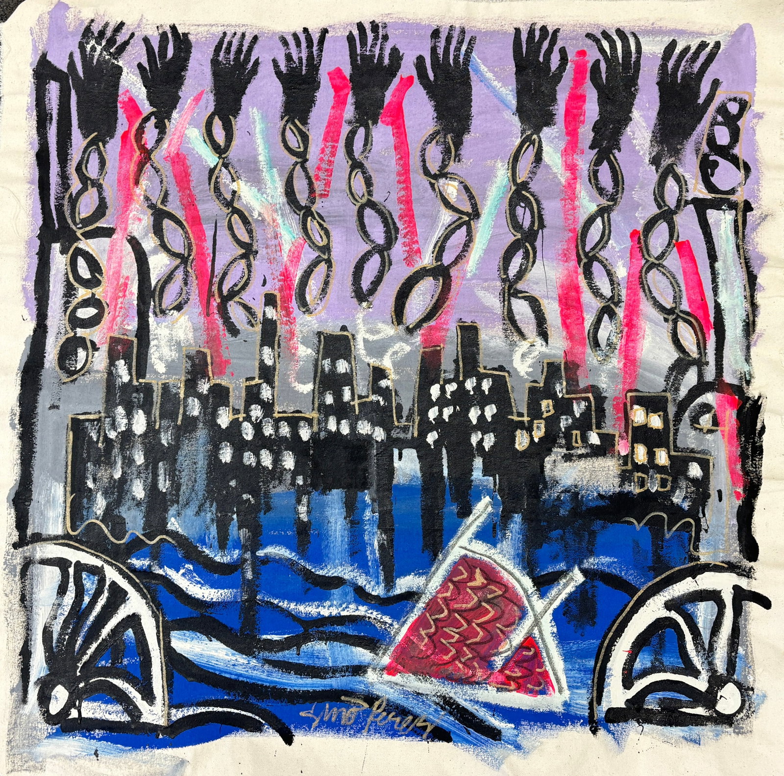 Gino Perez (Mexican-American 1977)Original Painting on canvas by Gino Perez: Gino Perez (Mexican-American 1977) Original Painting on canvas 30 x 30 inches. Original one-of-a-kind original. Hand signed by the artist. Custom framed and includes certificate of authenticity. Art A