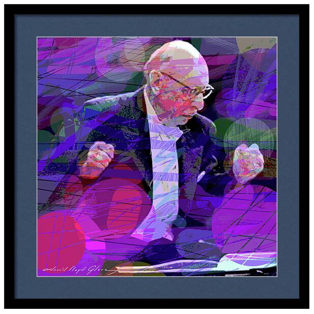 David Lloyd Glover (American 1949) Igor Stravinsky Original Mixed Media Painting on canvas by David: Mixed media original by David Lloyd Glover. Hand signed by the artist. On canvas. Approx 18x24 inches image size. Custom framed and includes certificate. This work was purchased directly from the arti