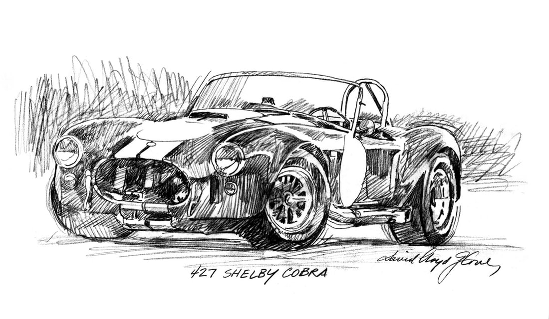 David Lloyd Glover (American 1949) Shelby Cobra Mixed Media Original painting on paper by David: Mixed media on canvas by David Lloyd Glover Hand signed by the artist. On canvas image size Approx image size 20 x 24 inches Custom framed and includes certificate This work was purchased directly fro