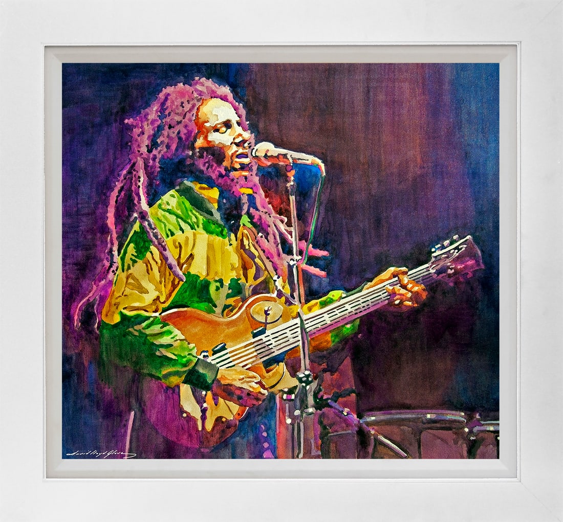 David Lloyd Glover (American 1949) Mixed Media Original Painting on canvas by David Lloyd Glover: Bob Marley Mixed media on canvas by David Lloyd Glover Hand signed by the artist. On canvas image size. Approx image size 18x24 inches. Custom framed and includes certificate. This work was purchased 