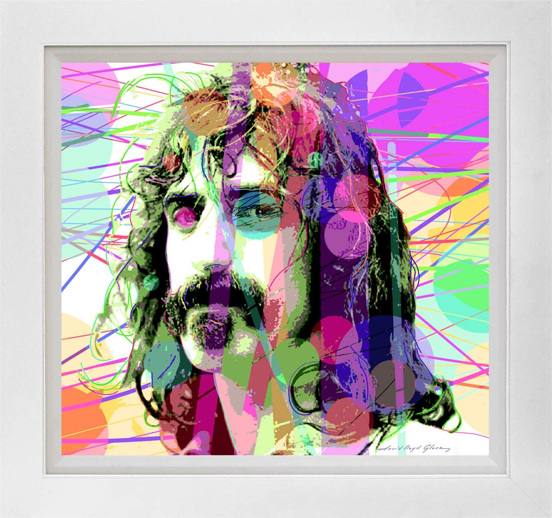 David Lloyd Glover (American 1949) Frank Zappa Mixed Media Original by David Lloyd Glover: Frank Zappa Mixed media on canvas by David Lloyd Glover Hand signed by the artist. On canvas image size. Approx image size 18x24 inches. Custom framed and includes certificate. This work was purchased