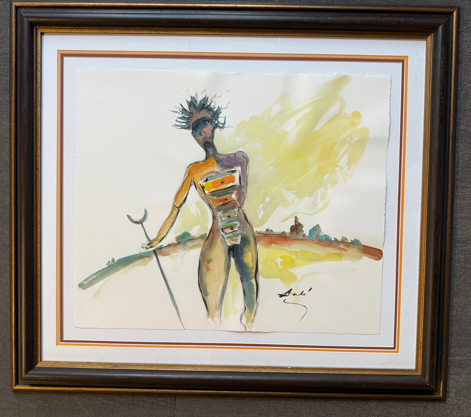 Salvador Dali (Spanish 1904-1989) Watercolor and Ink painting on archival Arches paper in the style: Salvador Dali (Spanish 1904-1989) Watercolor and Ink on archival Arches paper in the style of Magritte. Approx 24x20 inches image size. Custom framed. Includes documentation. Art Artwork Artist.