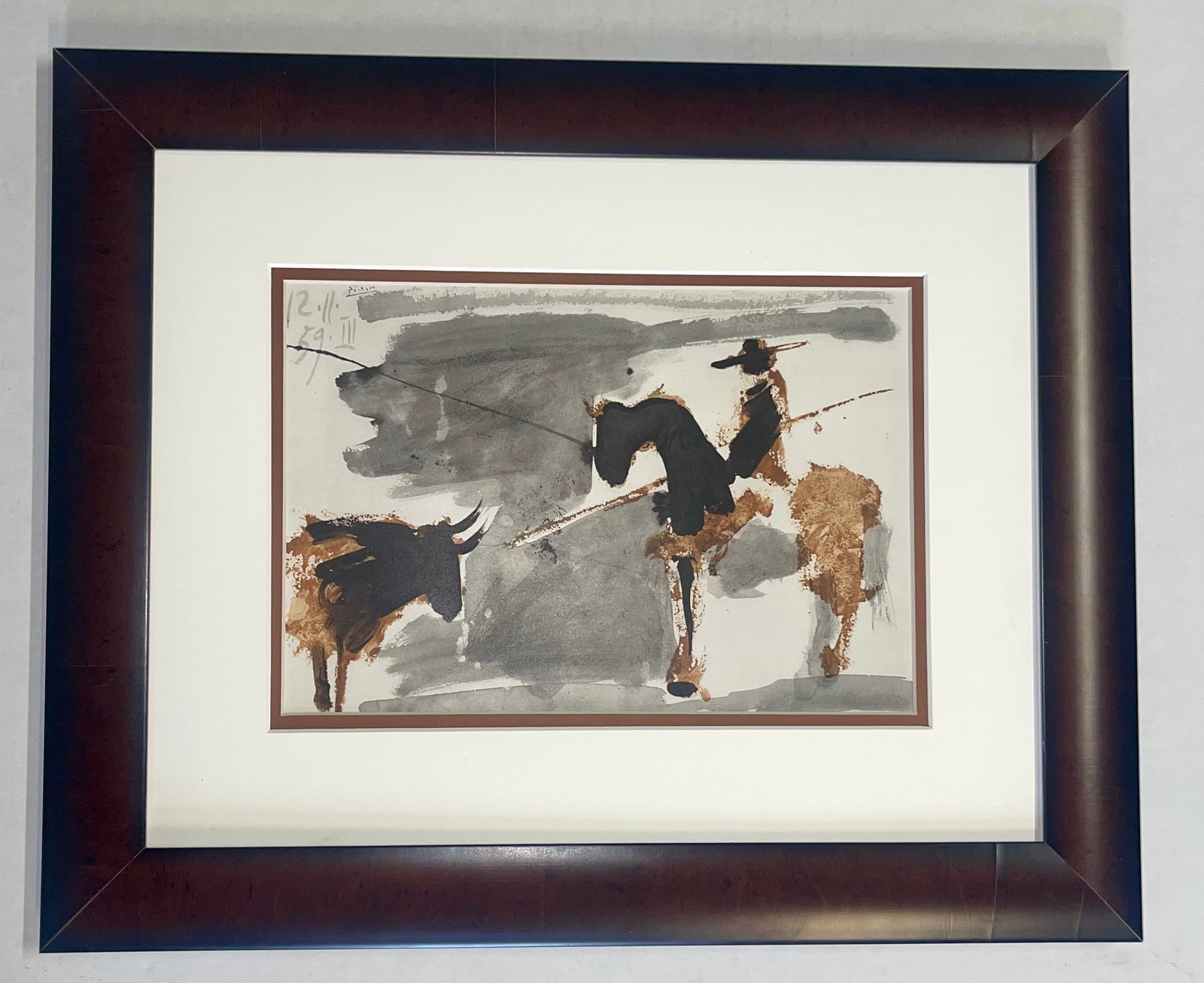 Pablo Picasso (Spanish 1881-1973) Original Lithograph from 1961: Pablo Picasso (Spanish 1881-1973) Bullfight from 1961 Lithograph Toros Y Toreros. Custom framed Approx 20x24 inches Dated in the plate. Mourlot Press Paris France from 1961. Includes documentation. Ar