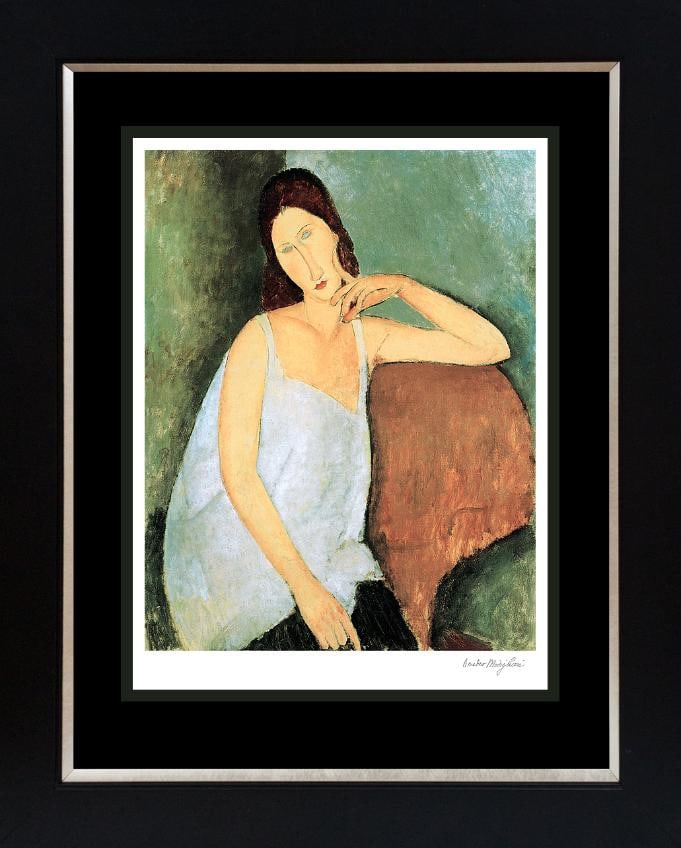 Modigliani (Italian 1884-1920) Jeanne Hebuterne Lithograph after Modigliani Limited Edition on paper: Modigliani (Italian 1884-1920) after Jeanne Hebuterne Lithograph after Modigliani. The signature is in the plate. Approx 24x32 Custom framed. Limited edition. Includes Certificate of Authenticity. Art