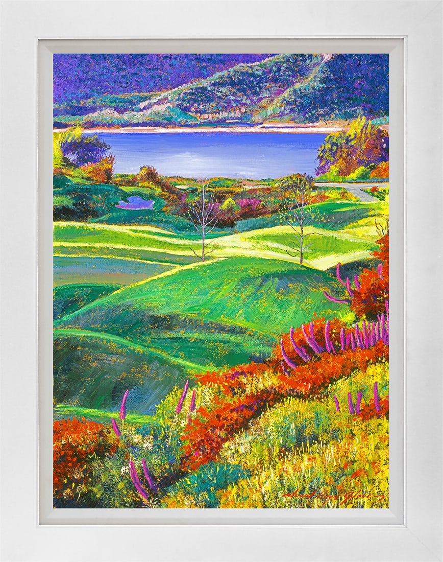 David Lloyd Glover (American 1949) California Fairway by David Lloyd Glover Mixed Media Original: California Fairway Mixed Media. Original Painting on canvas by David Lloyd Glover Hand signed by the artist. On canvas image size. Approx image size 18x24 inches. Custom framed and includes certificat