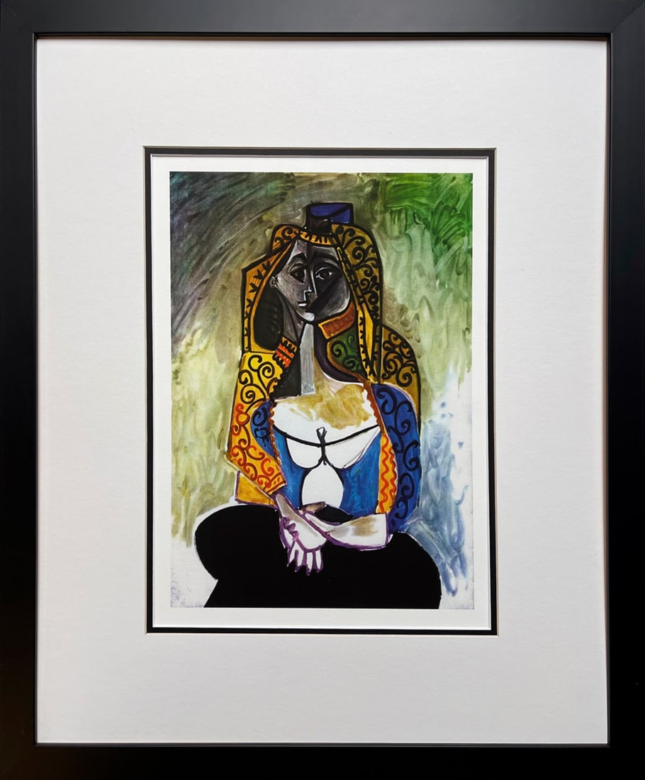 Pablo Picasso (Spanish 1881-1973) Woman in the Turkish Shawl on paper Limited Edition Collection: Pablo Picasso (Spanish 1881-1973) Woman in the Turkish Shawl on paper Limited Edition Collection Domaine Picasso.Pablo Picasso Limited edition Lithograph Custom framed. Estate signed. From the Collect
