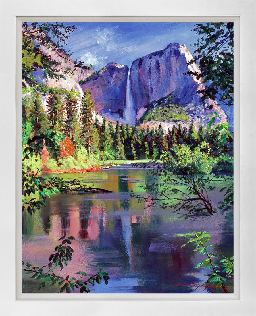 David Lloyd Glover (American 1949) Yosemite Falls Mixed Media Original by David Lloyd Glover: Mixed media on canvas by David Lloyd Glover Hand signed by the artist. On canvas image size. Approx image size 18x24 inches. Custom framed and includes certificate. This work was purchased directly fr