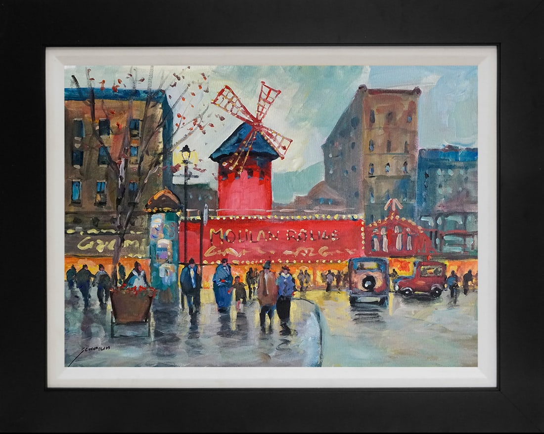 Michael Schofield(American 1947) Hand Embellished Painting on canvas Moulin Rouge: Michael Schofield(American 1947) Hand Embellished Painting on canvas Moulin Rouge Michael Schofield Hand Embellished Painting acrylic and ink on canvas Hand signed by the artist. Custom framed and Inc