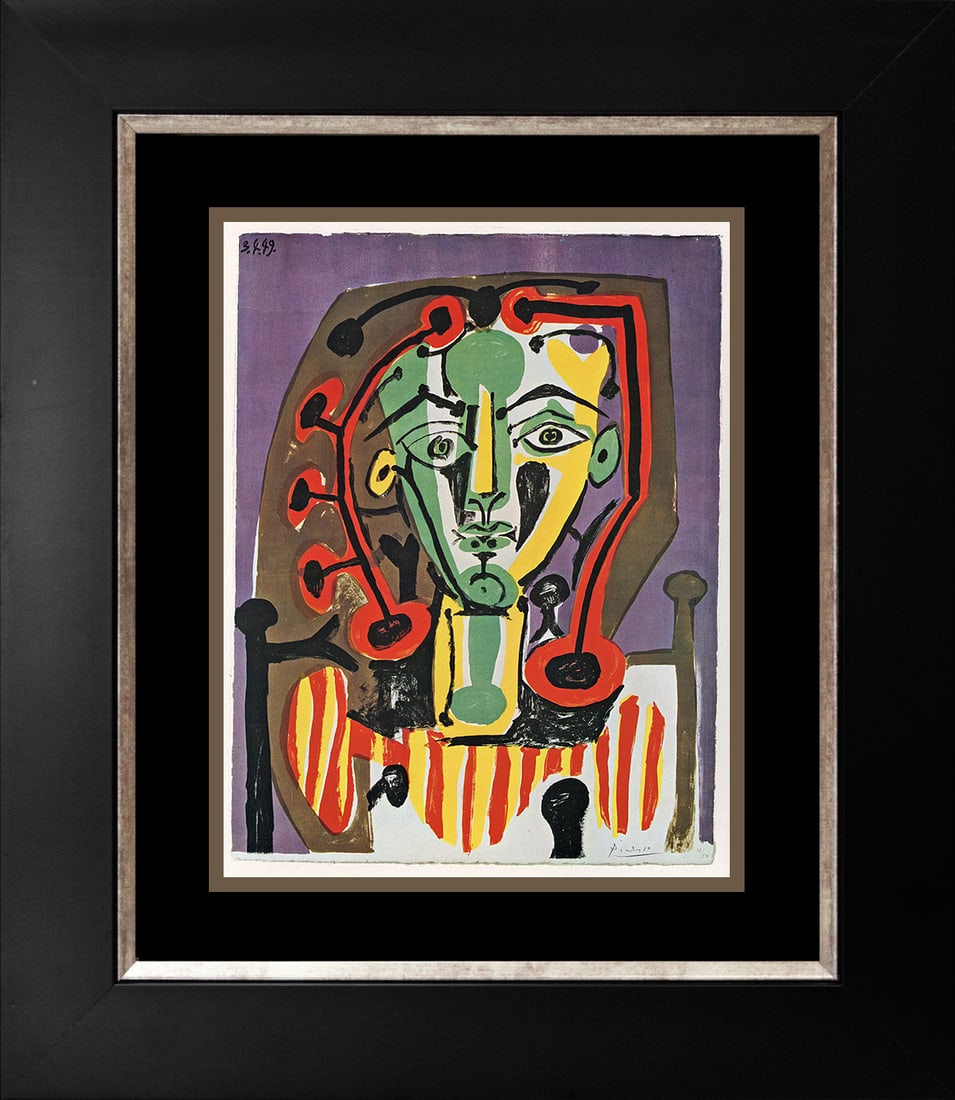 Pablo Picasso (Spanish 1881-1973) Lithograph from 1969 Pablo Picasso: Pablo Picasso (Spanish 1881-1973) Lithograph from 1969 Pablo PicassoPablo Picasso Color Plate lithograph from 1969. Approx 24x20 inches. Includes certificate. Custom framed. Art Artwork Artist.