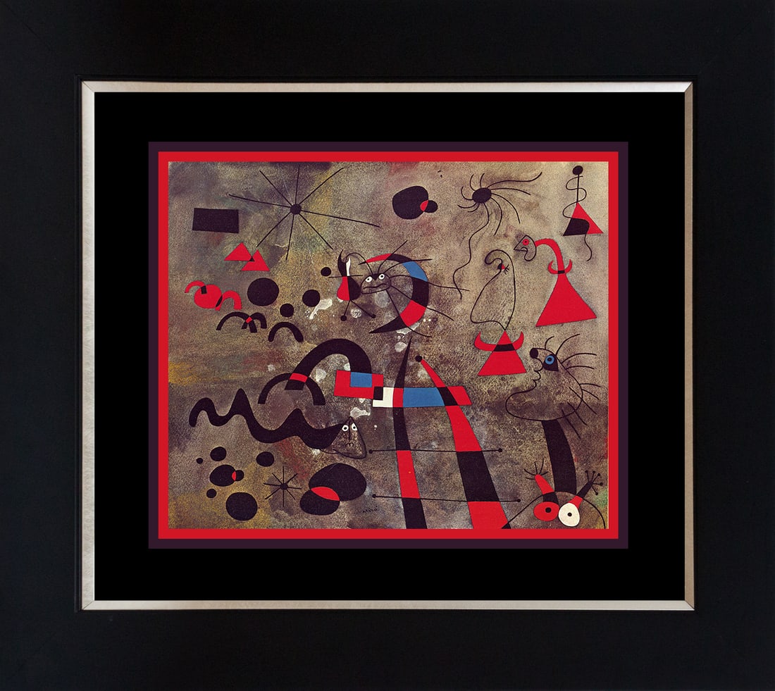 Joan Miro (Spanish 1893-1983) color plate lithograph from 1968: Joan Miro (Spanish 1893-1983) color plate lithograph from 1968Joan Miro color Plate Lithograph from 1968. Approx. 24x20 inches. Professionally framed. Includes certificate. Art Artwork Artist.