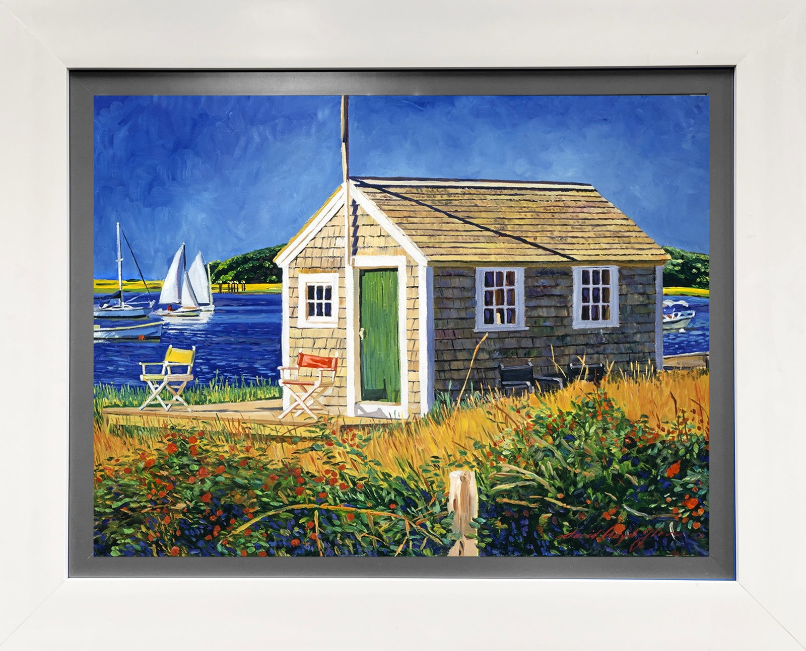 David Lloyd Glover (American 1949) Cape Cod Boathouse Original Mixed Media Painting on canvas by (1 of 1)