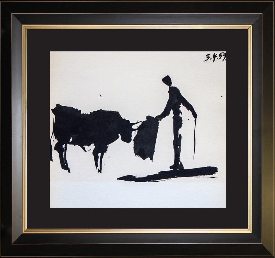 Pablo Picasso (Spanish 1881-1973) Bullfighter 1961 Lithograph: Pablo Picasso (Spanish 1881-1973) Bullfighter 1961 Lithograph printed at Mourlot Press in Paris France. Dated by the artist in the plate. Custom framed. Approx 20x24 inches. Includes Certificate of Au