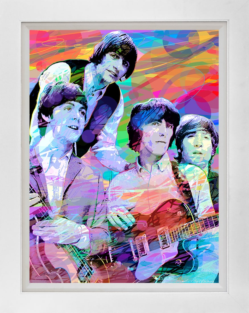 David Lloyd Glover (American 1949) The Beatles in Living Color Mixed Media Original painting by: The Beatles in Living Color Mixed media on canvas by David Lloyd Glover. One of a kind. Hand signed by the artist. On canvas. Approx image size 18 x 24 inches. Custom framed and includes certificate. 