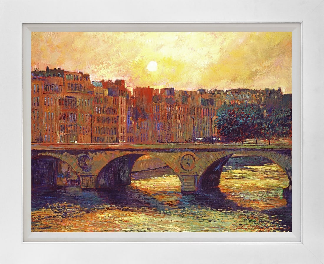 David Lloyd Glover (American 1949) Paris Bridge over the Seine Mixed Media Original painting David: Bridge over the Seine Mixed media on canvas by David Lloyd Glover One of a kind. Hand signed by the artist. On canvas. Approx 18 x 24 inches image size. Custom framed and includes certificate Art Artw