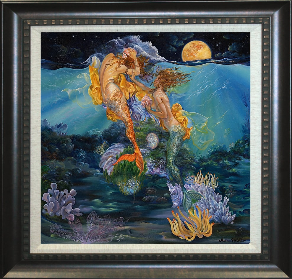 Arina Zodiac Pisces Series Hand Embellished Painting Limited Edition Gemini: Arina Zodiac Series pisces Limited Edition Hand Embellished Painting ink on canvas. Approx 30 x 30 inches. Includes certificate of authenticity. Custom framed. Hand signed by the artist. Limited editi